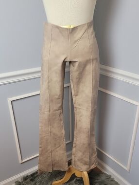 CHRISTOPHER COLLINS Tan Brown Printed Stretch Flare Bootcut Pintuck Trousers